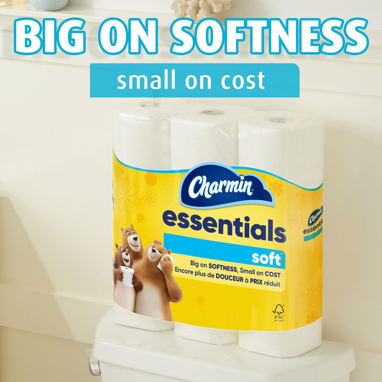 Charmin Essentials Soft Toilet Paper 6 Mega 6 Rolls (330 Sheets), No Color