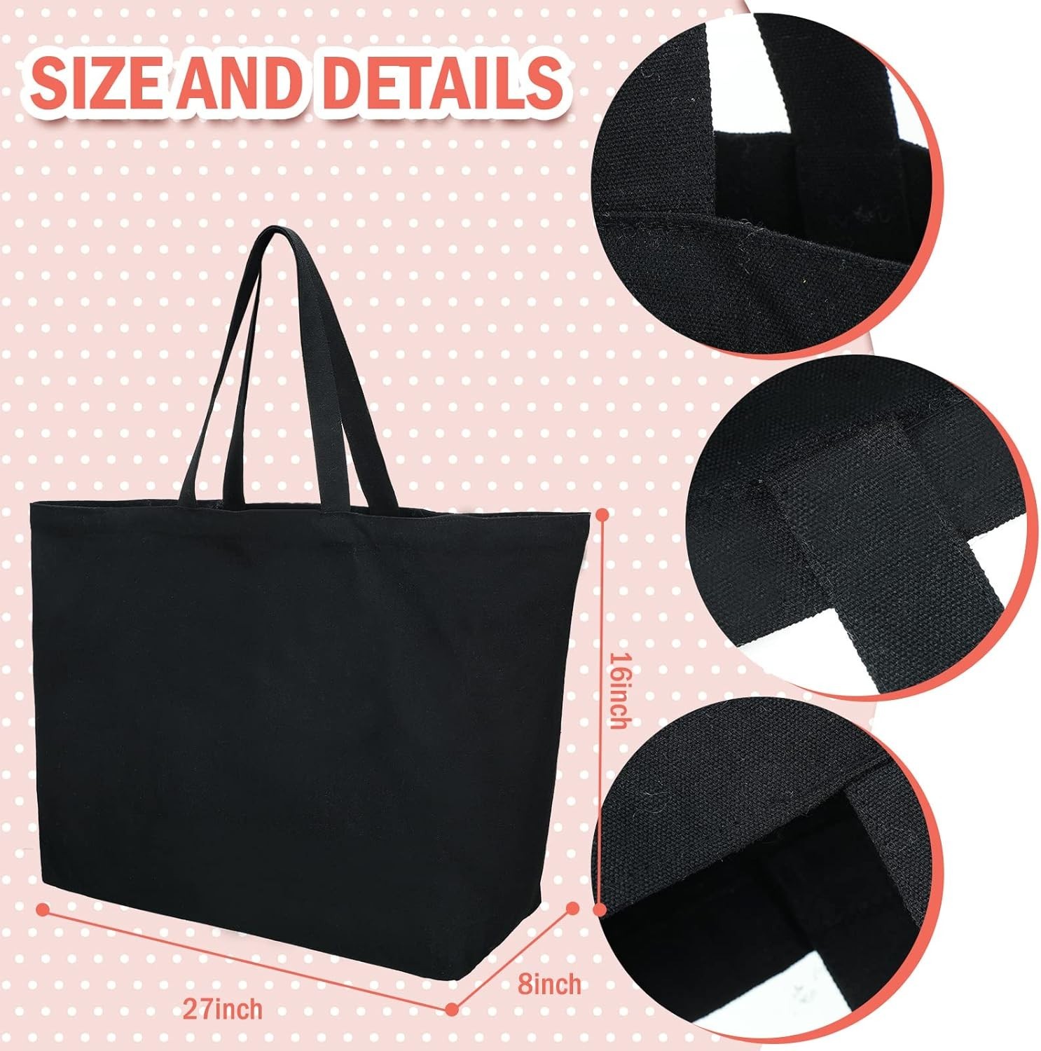 6 Pieces Extra Large Canvas Tote Bag Utility Heavy Duty Grocery Bags…