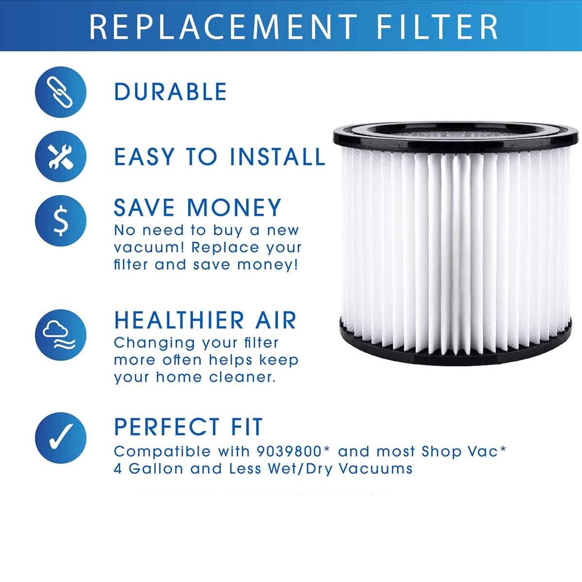 Small Cartridge Filter 90398 90399 Type AA for Shop Vac Wet/Dry Vacs