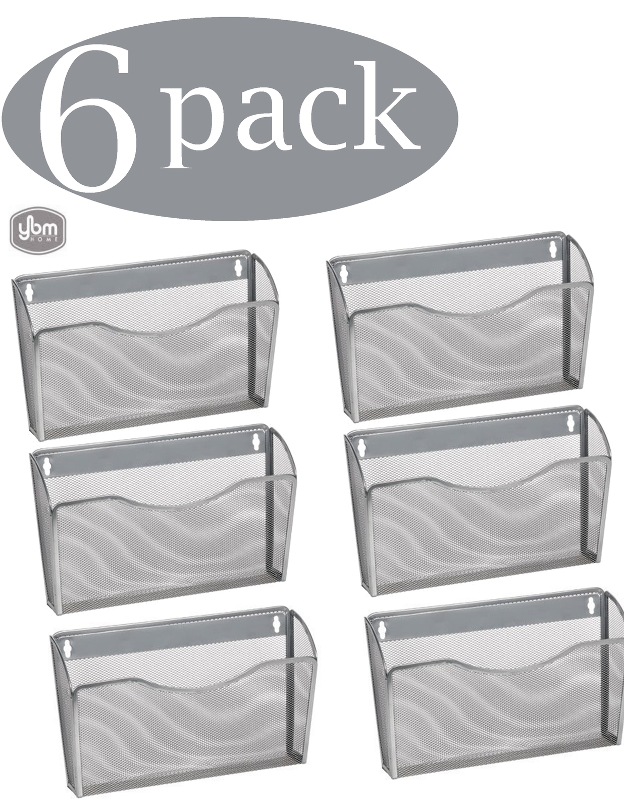 Ybm Home Mesh Wall Mount File Holder Silver 13.1 in L 3.75 in. W 8.5 in L 6 Pack
