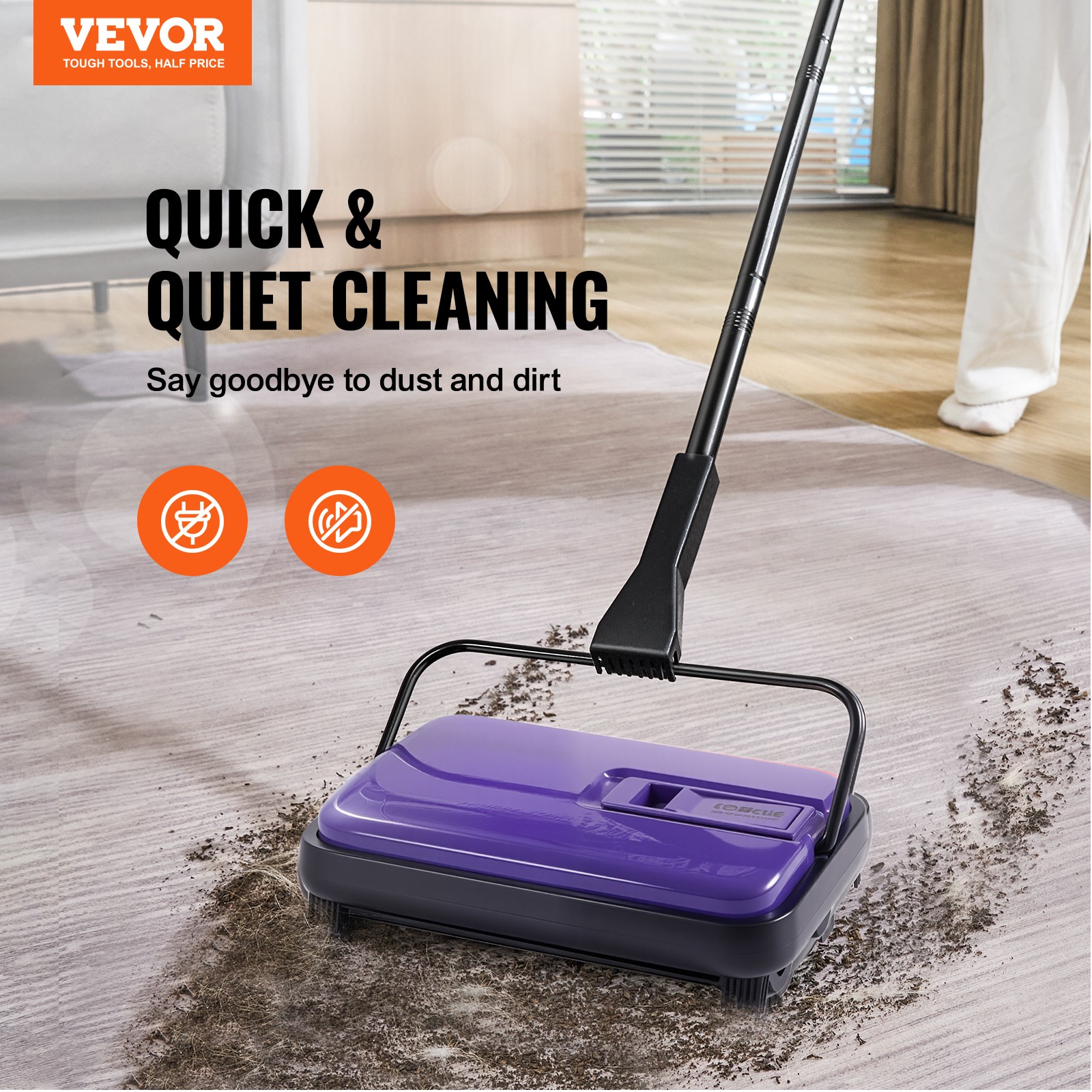 VEVOR Carpet Floor Sweeper Manual 6.7 inch Width Sweeping Paths Non Electric