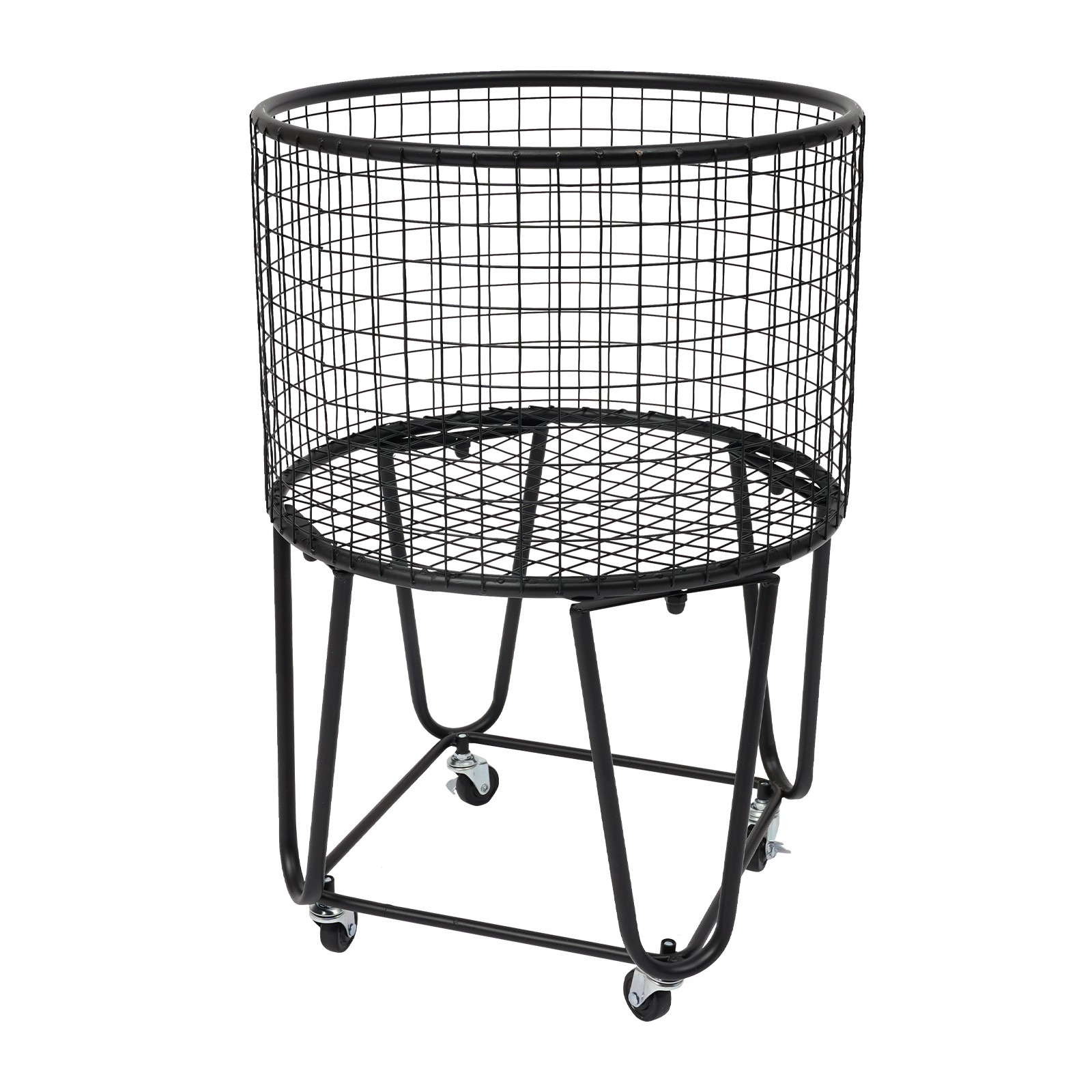 Metal Mesh Laundry Cart Basket with Wheels 43 × 30 cm Black Steel