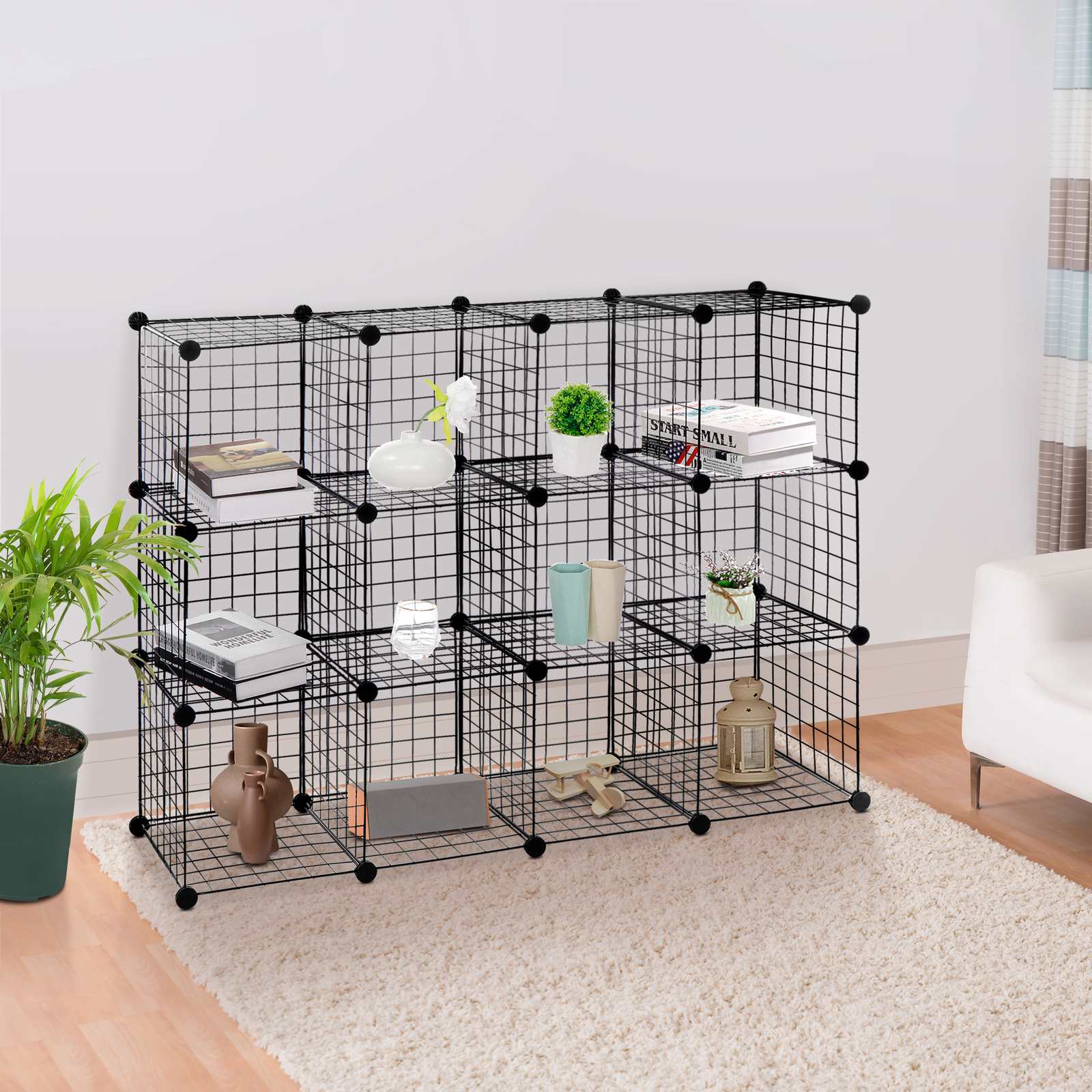 12-Cube Wire Cube Storage Organizer Shelving Wire Shelves Rack Modular Bookshelf