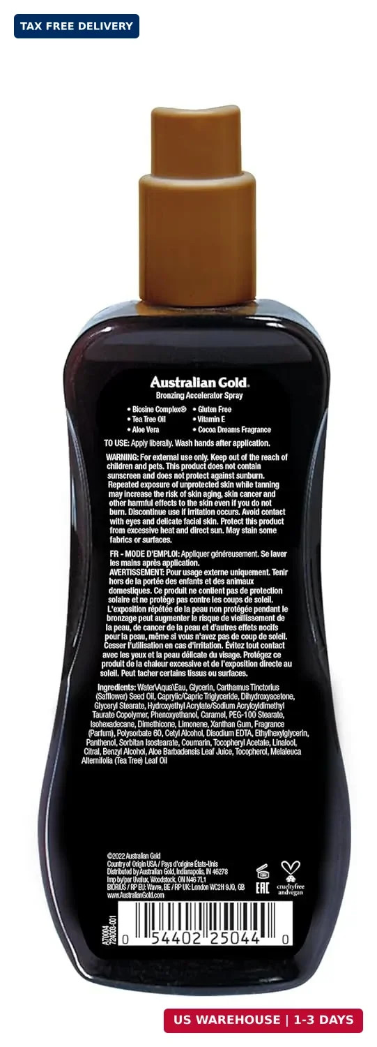 Australian Gold Dark Tanning Accelerator Spray Gel With Bronzer | 8 Fl Oz, Multi