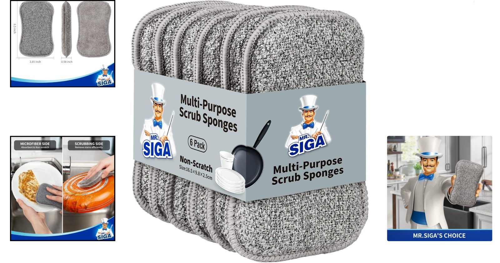 Ultimate Non-Scratch Dual-Sided Kitchen Sponges – 6 Pack for Sustainable Living