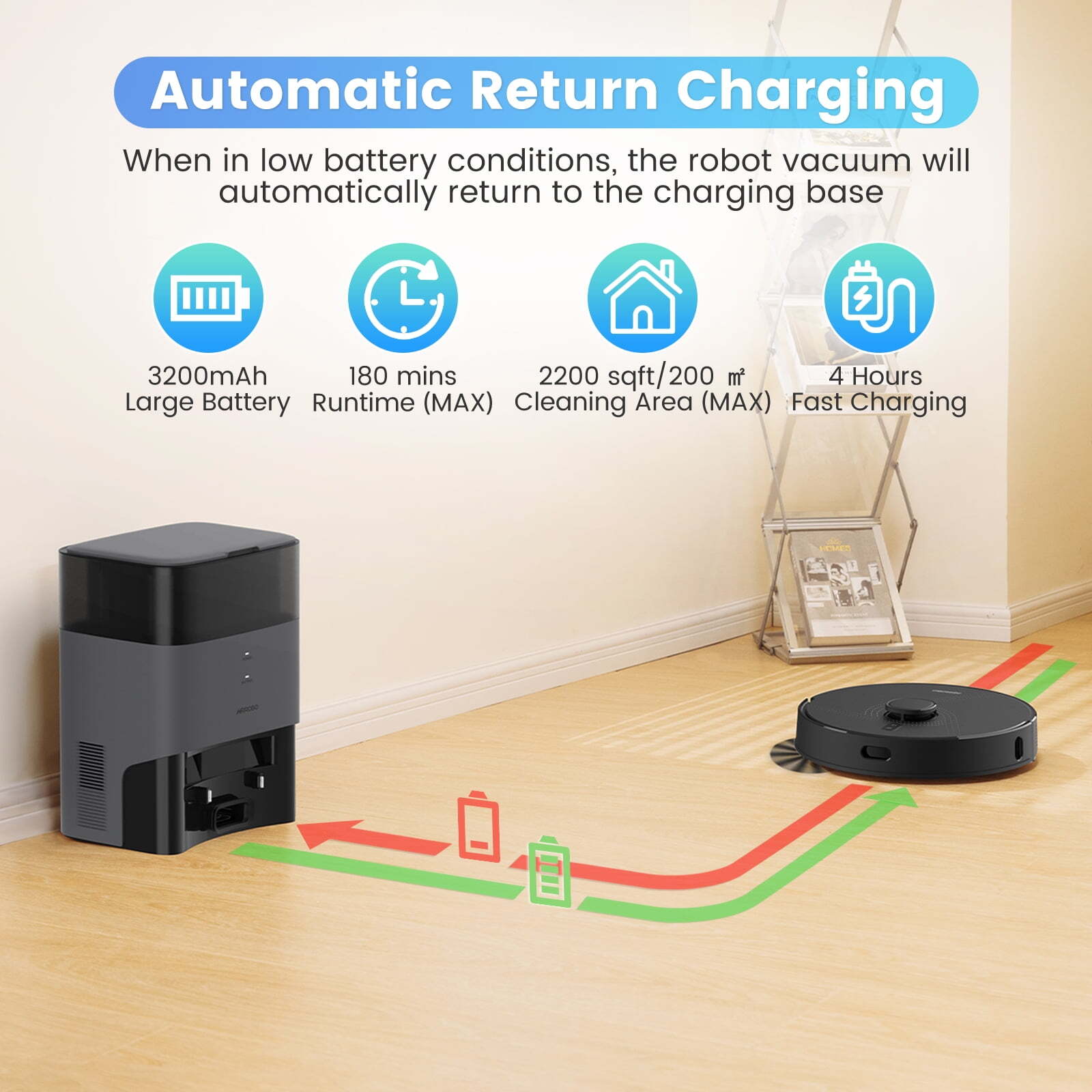 Robot Vacuum Cleaner, 60 Days Self-Empty Bin, 180 Min Runtime, APP Voice Control