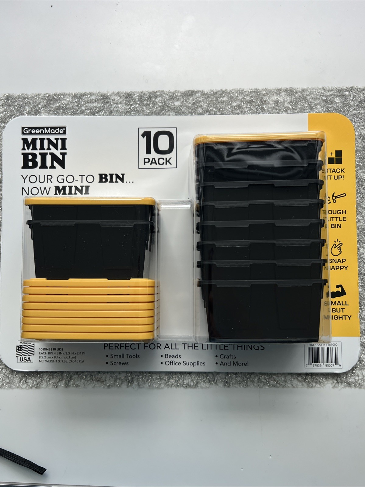 GreenMade Mini Bin 10 Pack Black & Yellow Stackable Storage Containers New