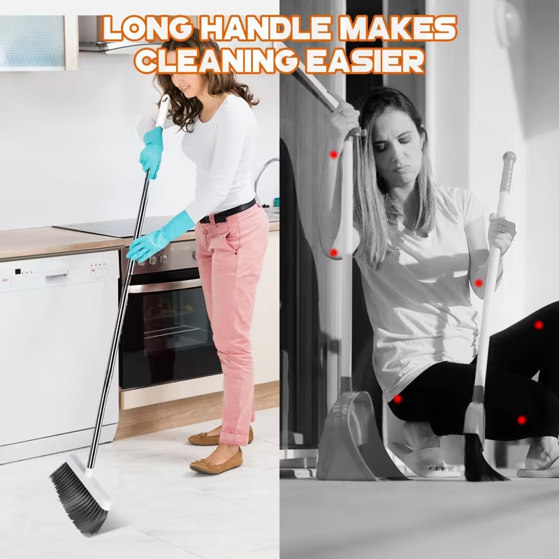 3-in-1 Long Handle Broom and Dustpan Set Foldable Upright Floor Sweeper
