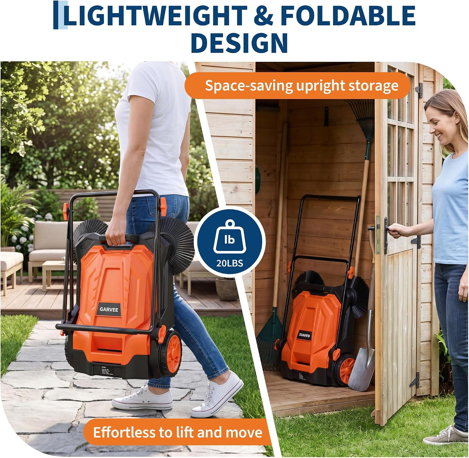 Walk-Behind Floor Sweeper 25.6 Inch Sweeping Width Manual No Electric Durable