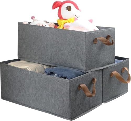 Pack of 3 Large Fabric Storage Bins 18.8x11x7.8 Inches Foldable Closet