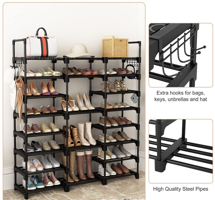 9 Tiers Large Capacity Metal Shoe Rack 50-Pair Shoe Organizer Shoe Storage Tall