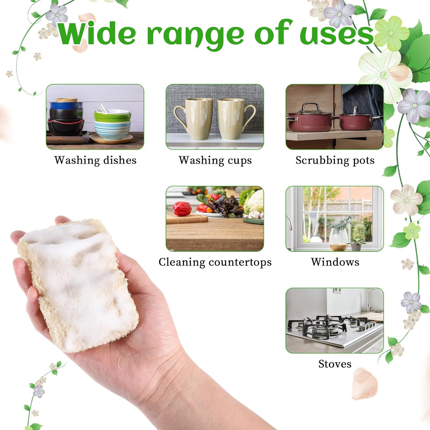 10 PCS Natural Sponges for Dishes, Loofah Dish Sponge for Kitchen Compostable