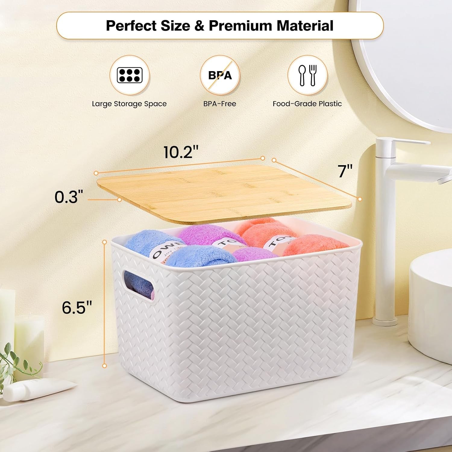 4 Packs Storage Bins with Bamboo Lids – Plastic Storage Containers with Lids …