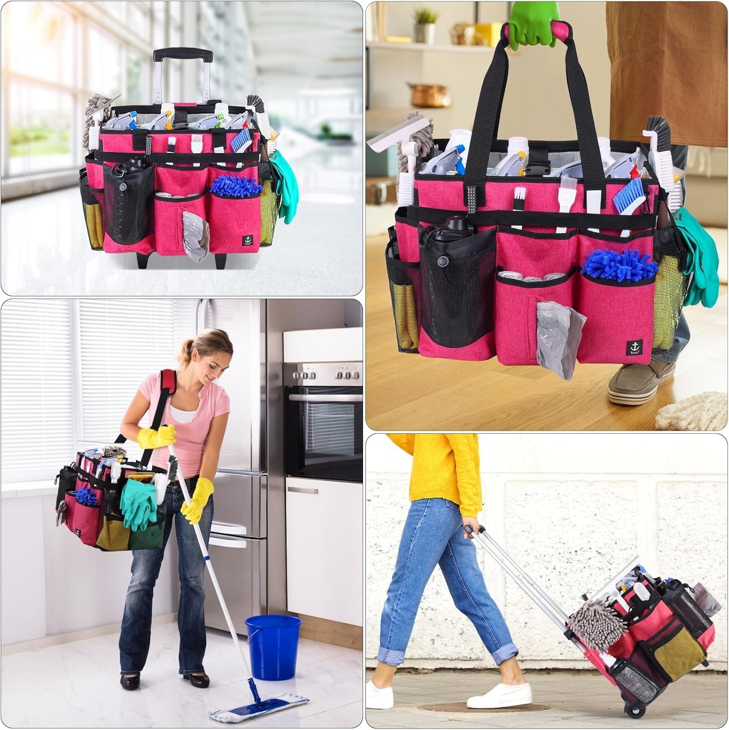 Waterproof Extra Large Cleaning Caddy with Multiple Pockets & Detachable Trolley