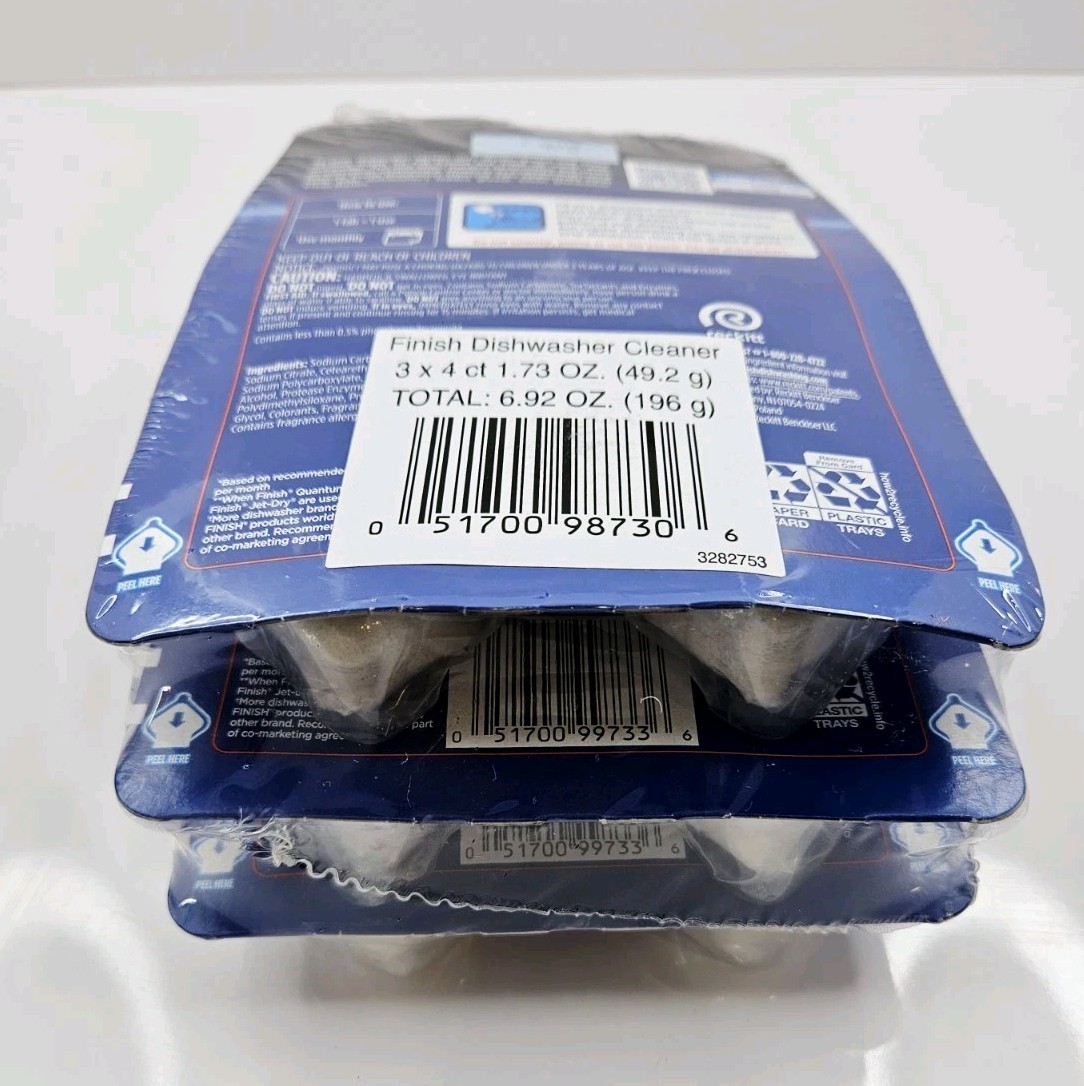 Finish In-Wash Dishwasher Cleaner Tabs, Cleans Hidden Grease, 3 Packs, 12 TOTAL