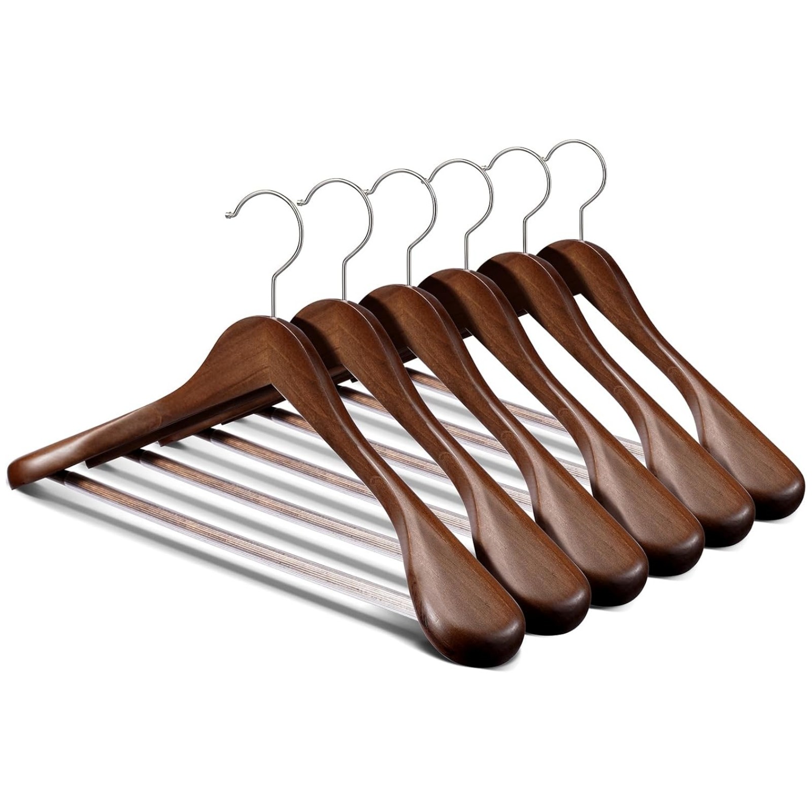 24-60x Solid Wood Outerwear Hangers 2.4″ Wide Shoulder Clothes Hanger Suit Pants
