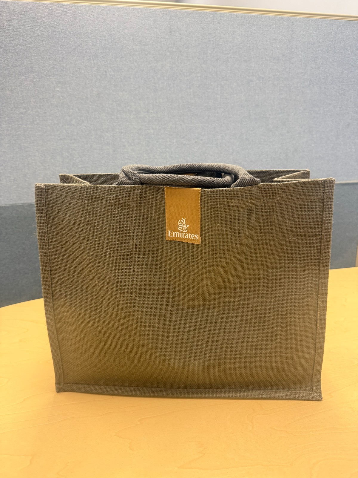 Emirates Branded Gray Reusable Tote Bag Jute Shopping Travel Gift Bag Large