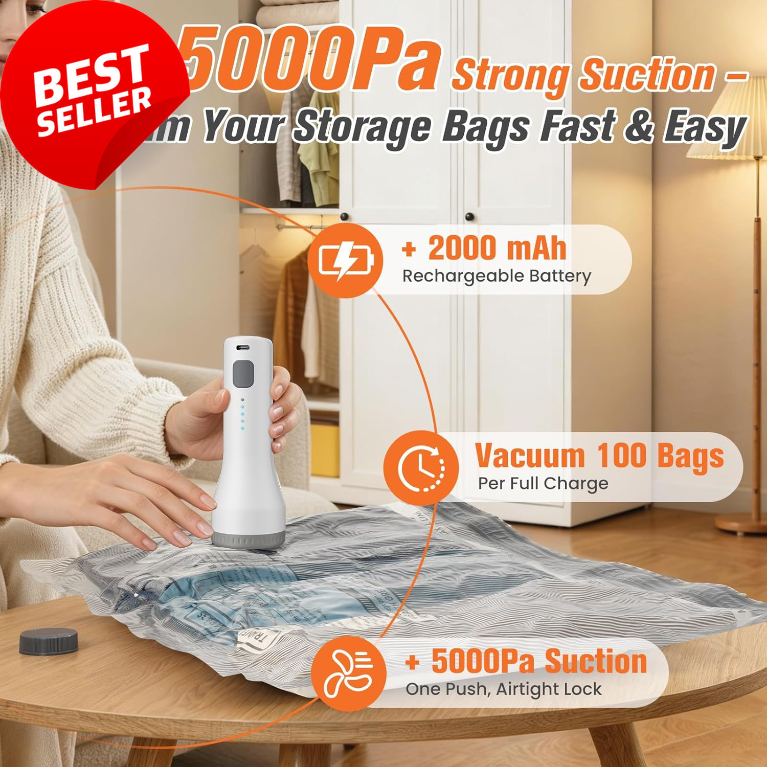 15 Pack Vacuum Storage Bags w Cordless Pump Travel Compression Bags