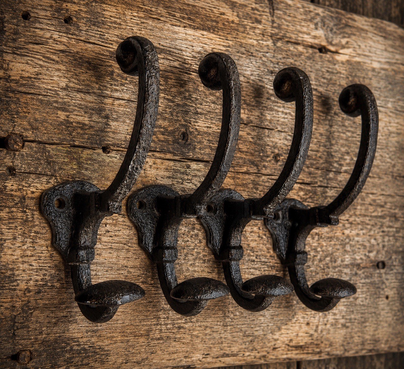 5 Cast Iron Rustic Brown double Wall Hooks Vintage Style Coat Entryway Hook 5.5”