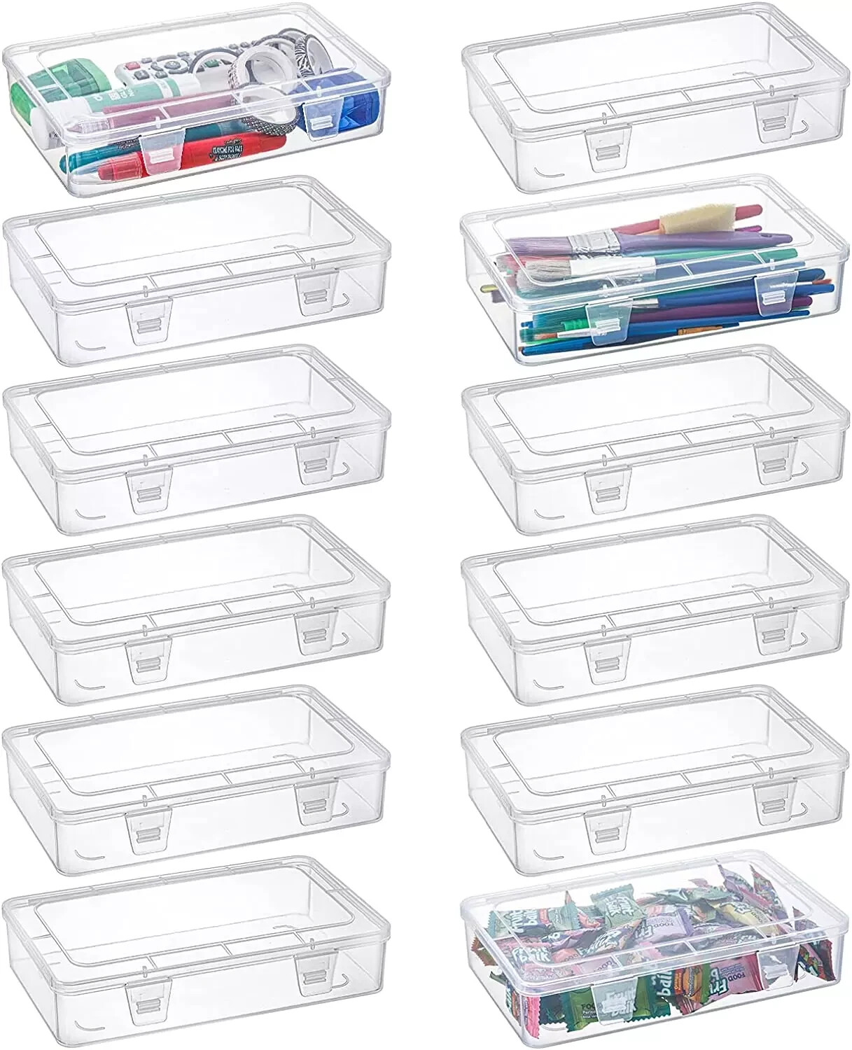 12 Pack Clear Plastic Storage Containers Lids 8 X5X1.75 Inch Empty Hinged Boxes