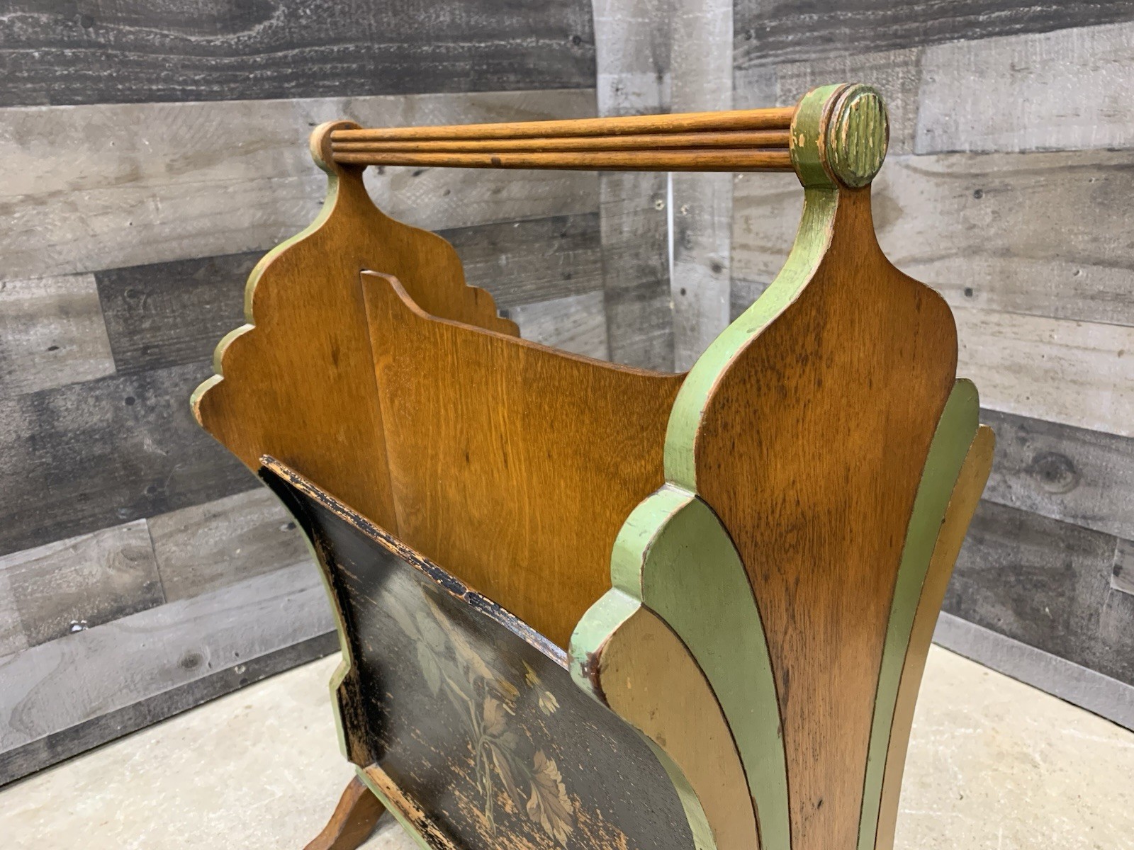 Vtg Art Nouveau Magazine Rack Florentine Footed Stand Wood Record Case Antique
