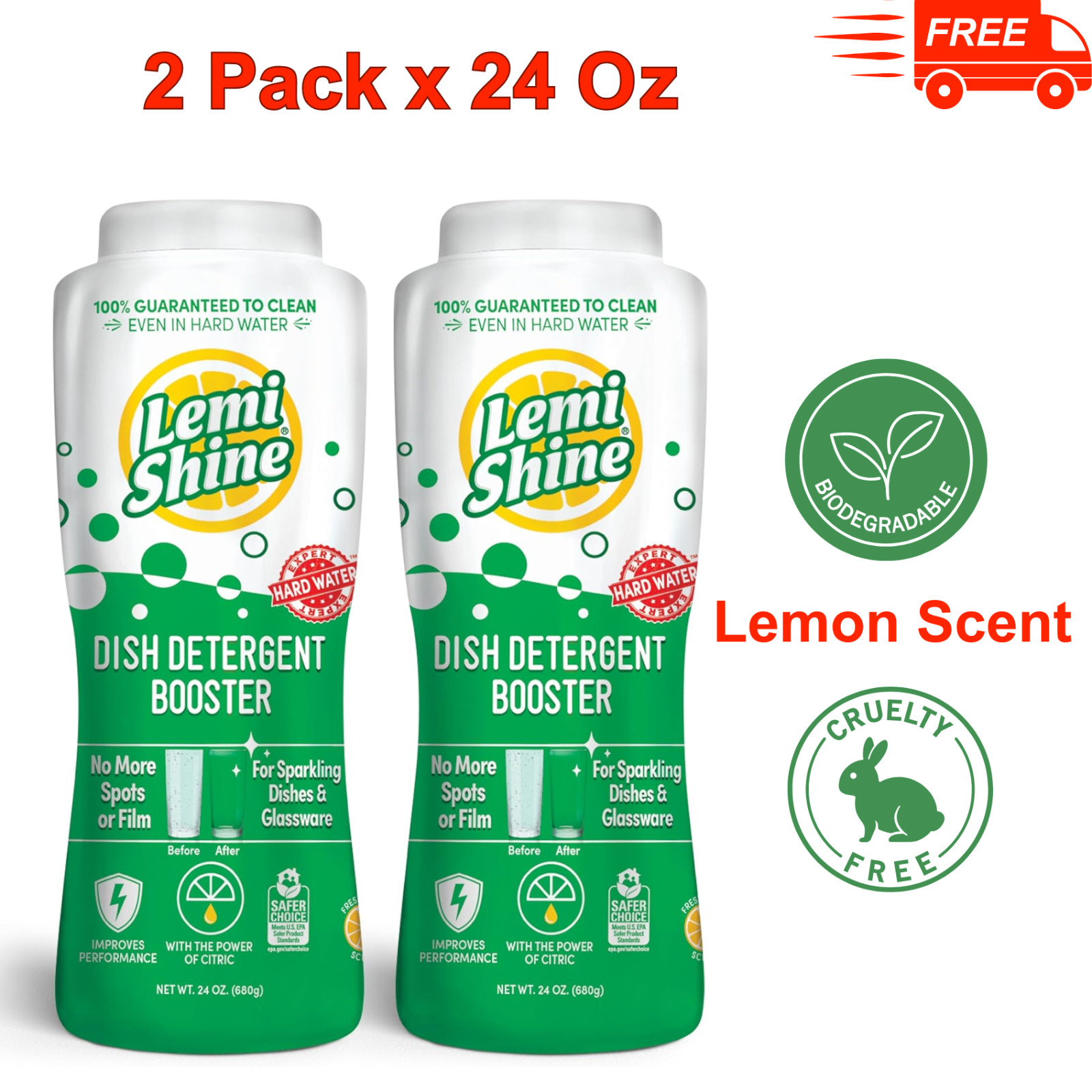 Dish Detergent Booster, Hard Water Stain Remover, Multi-Use Citric 24 Oz, 2 Pack