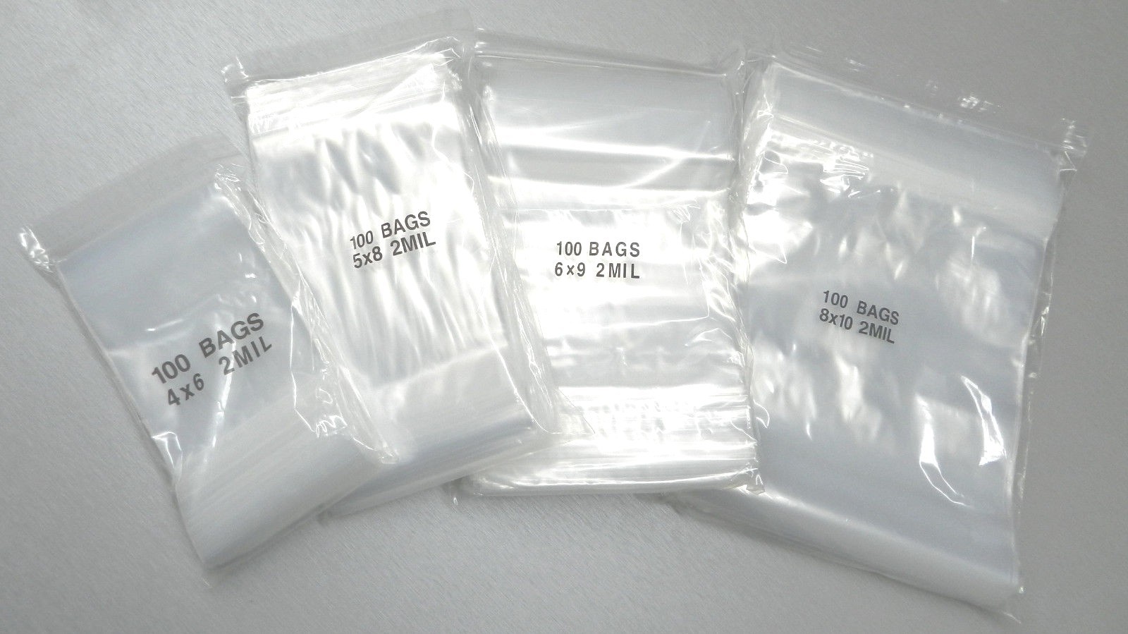 400 Clear 2mil Poly Bags Assortment 4 Sizes 4×6 5×8 6×9 8×10 100@ Top Seal Bags