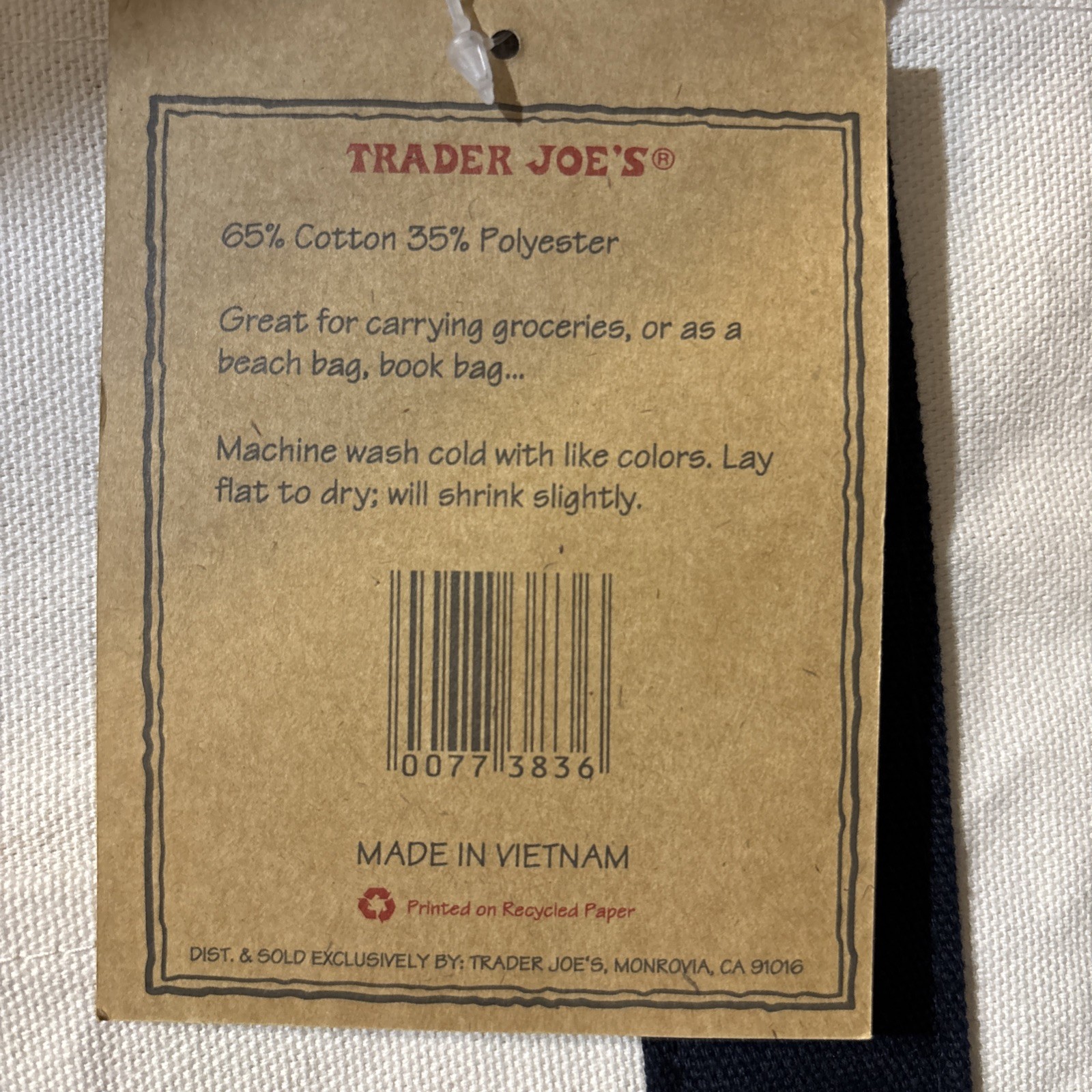Trader Joe’s Classic Large Canvas Navy Blue Shoulder Strap Shopping Tote *New*