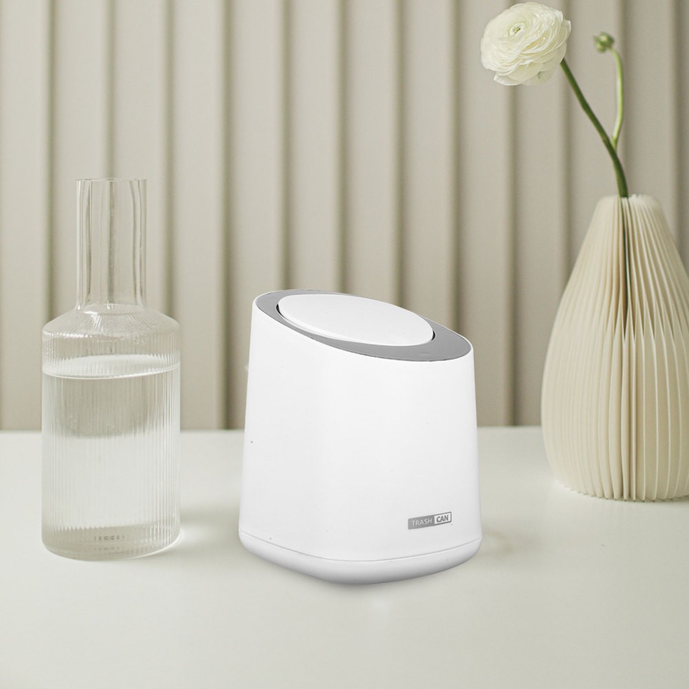 1 Set Reusable Small Desktop Garbage Bucket White ABS PP Press Lid