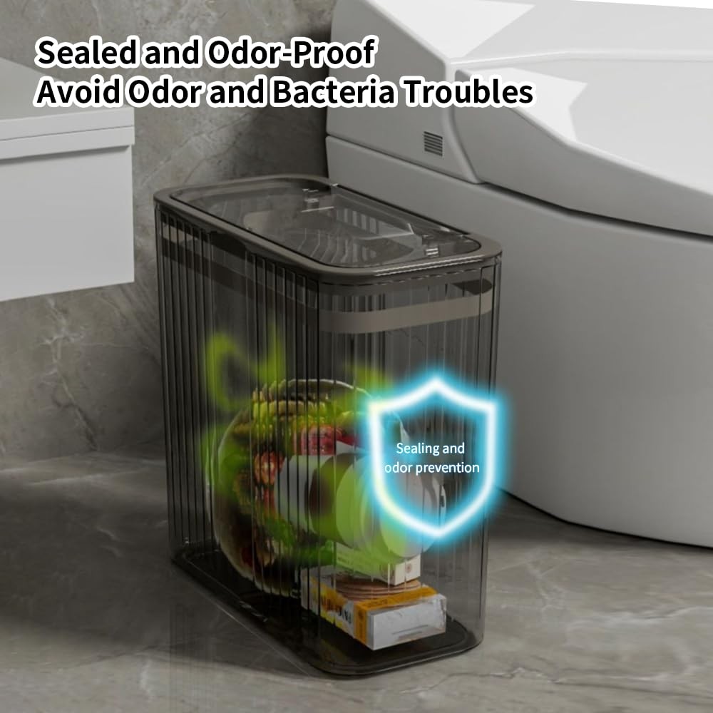 15L/3.5 Gallon Clear Transparent Trash Can Press Top Lid Wastebasket Gray