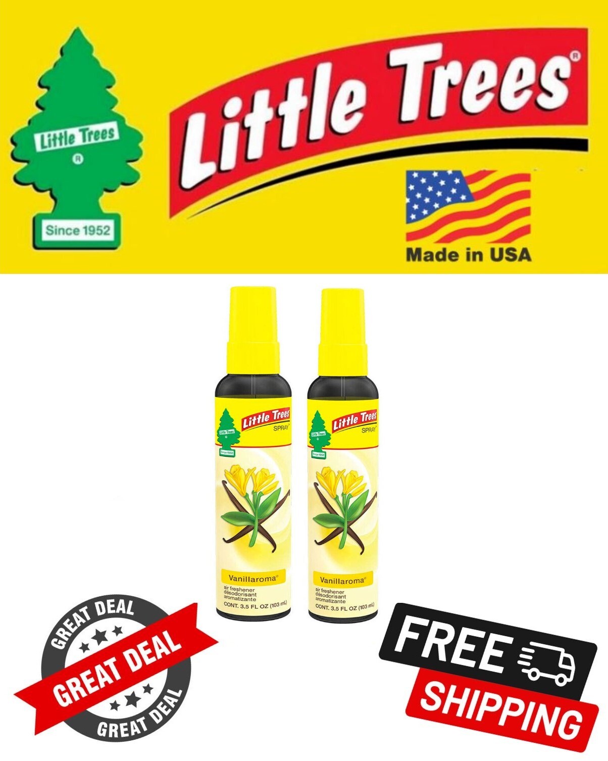 Little Trees Vanillaroma Scent Spray Car Air Fresheners Non-Aerosol 3.5oz Qty 2!