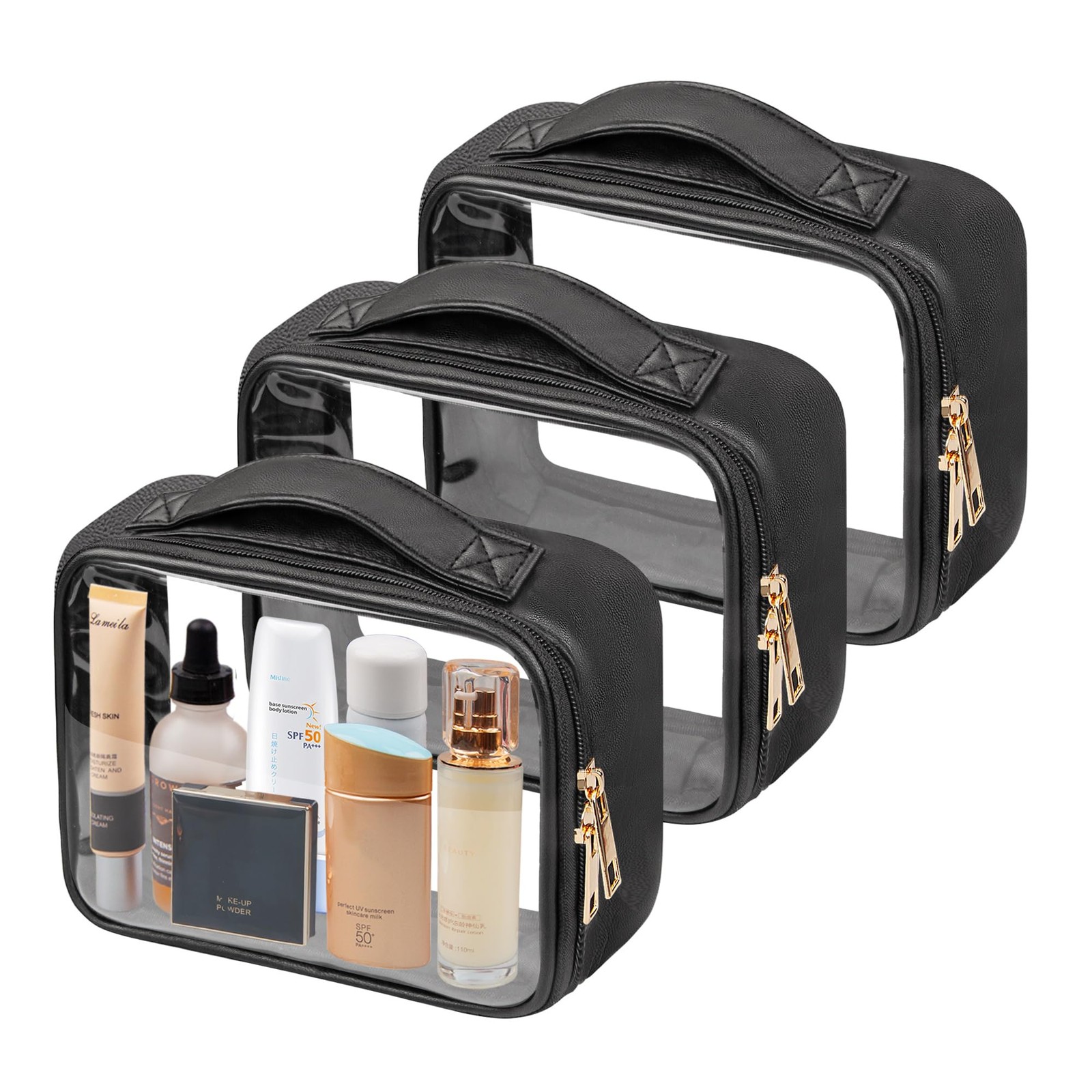 Ebbniur Clear Cosmetic Bags 3pack Makeup Toiletry 7.8*6.3*2.36 inches, Black