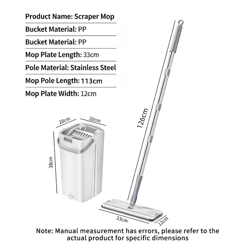 Hands-free Flat Mop And Bucket Set With 6 Mops- Suitable For Bedrooms
