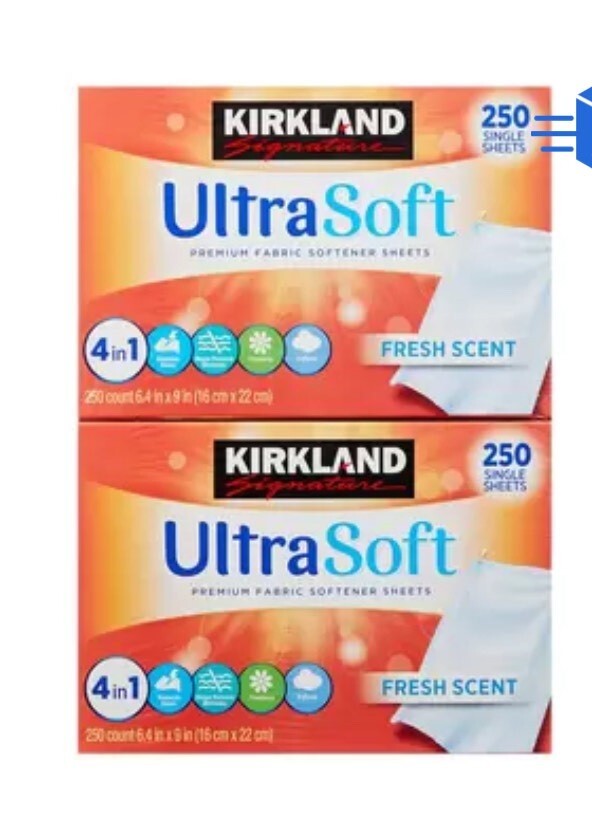 Kirkland Signature Ultra Soft Fabric Softener sheets 250 Single Sheets