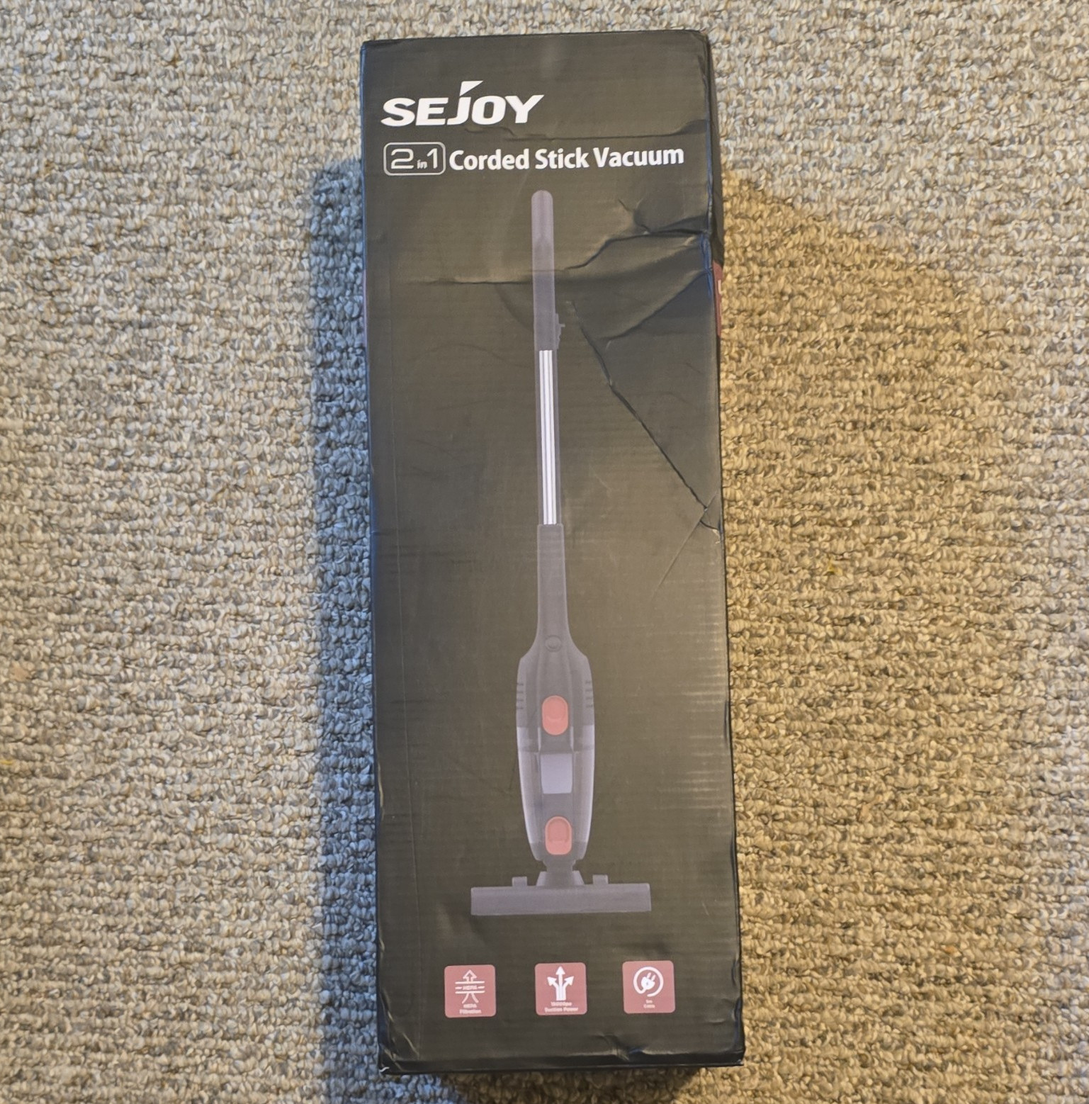 SEJOY V110 2-in-1 Corded Stick Vacuum, HEPA Filter, 600W, Black