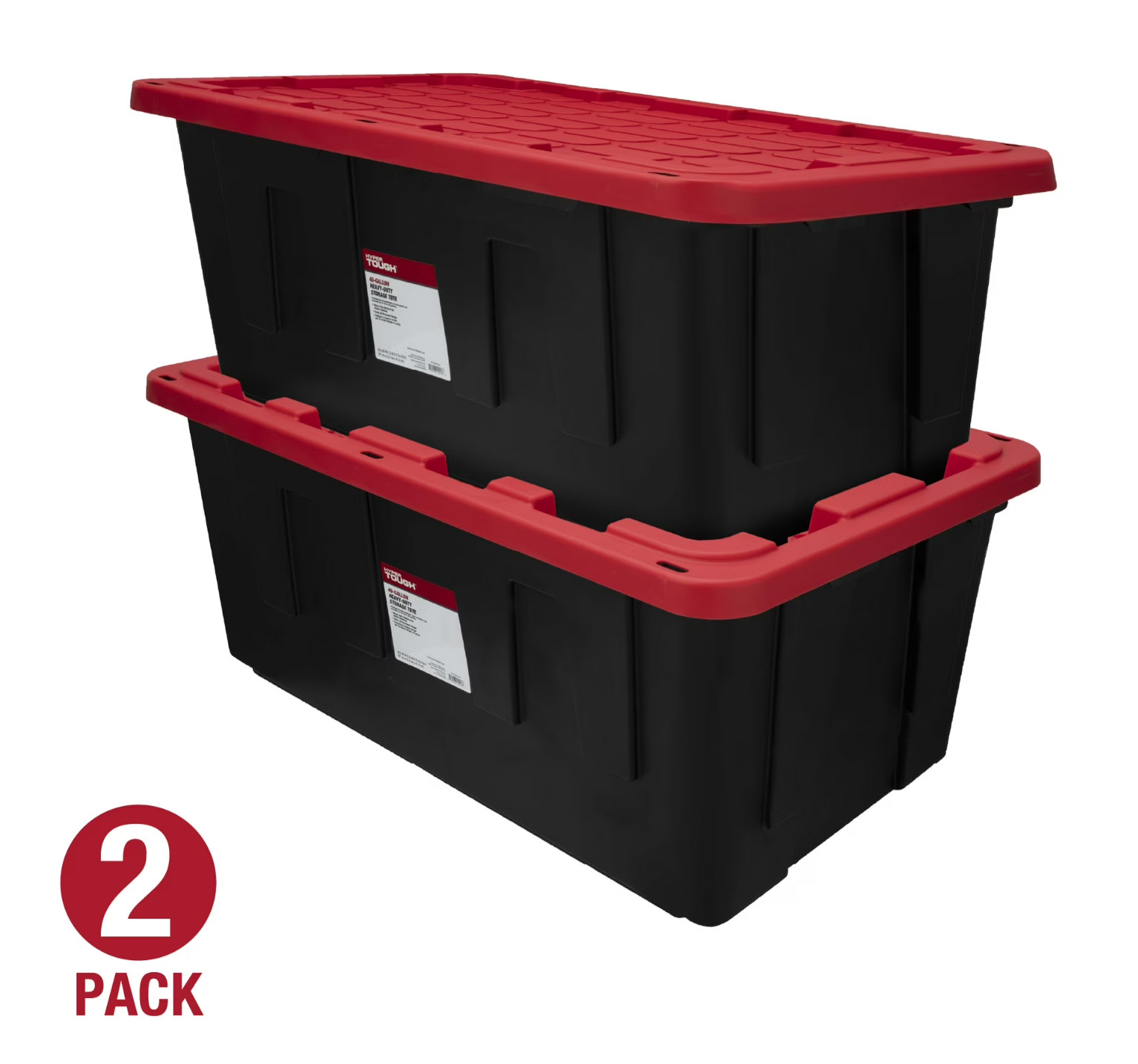 2 Pack Hyper Tough 40 Gal Heavy Duty Plastic Storage Bin Tote Box Red Black New!