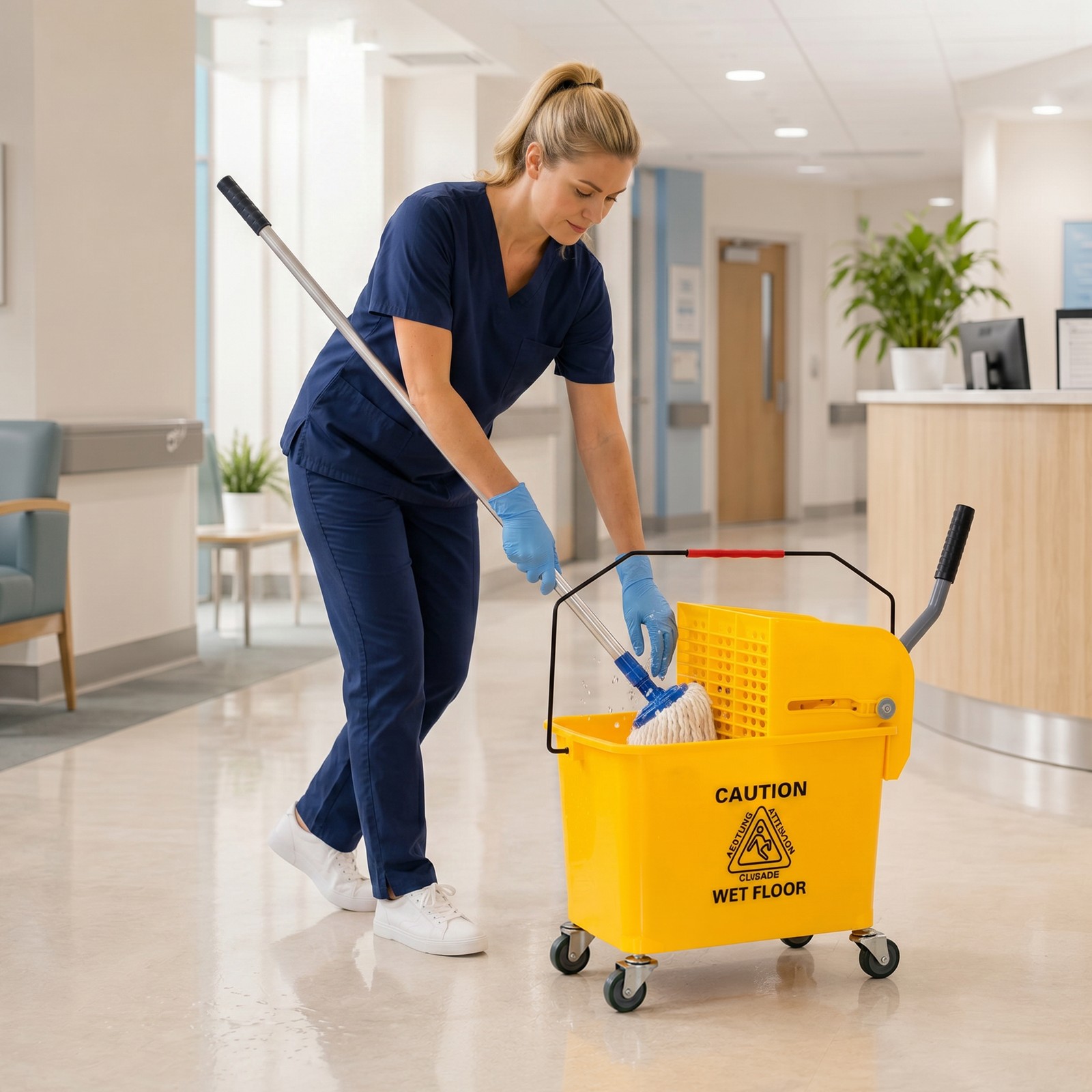 Compact Mop Bucket with Wringer on Wheels 21 Quart Yellow