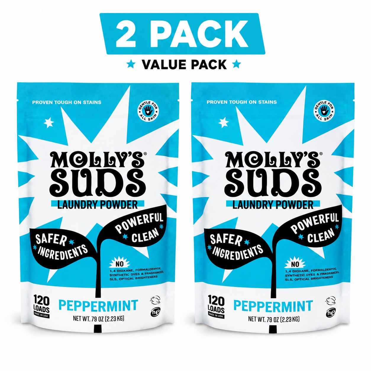 Molly’s Suds Bulk Laundry Powder Peppermint 120 loads NEW 2-Pack