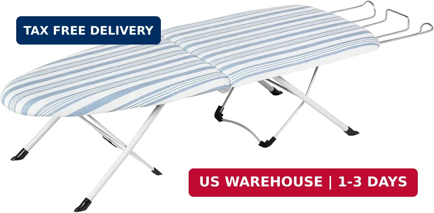 Folding Tabletop Ironing Board with Iron Rest, Blue, 32” L X 12” W, Steel Frame
