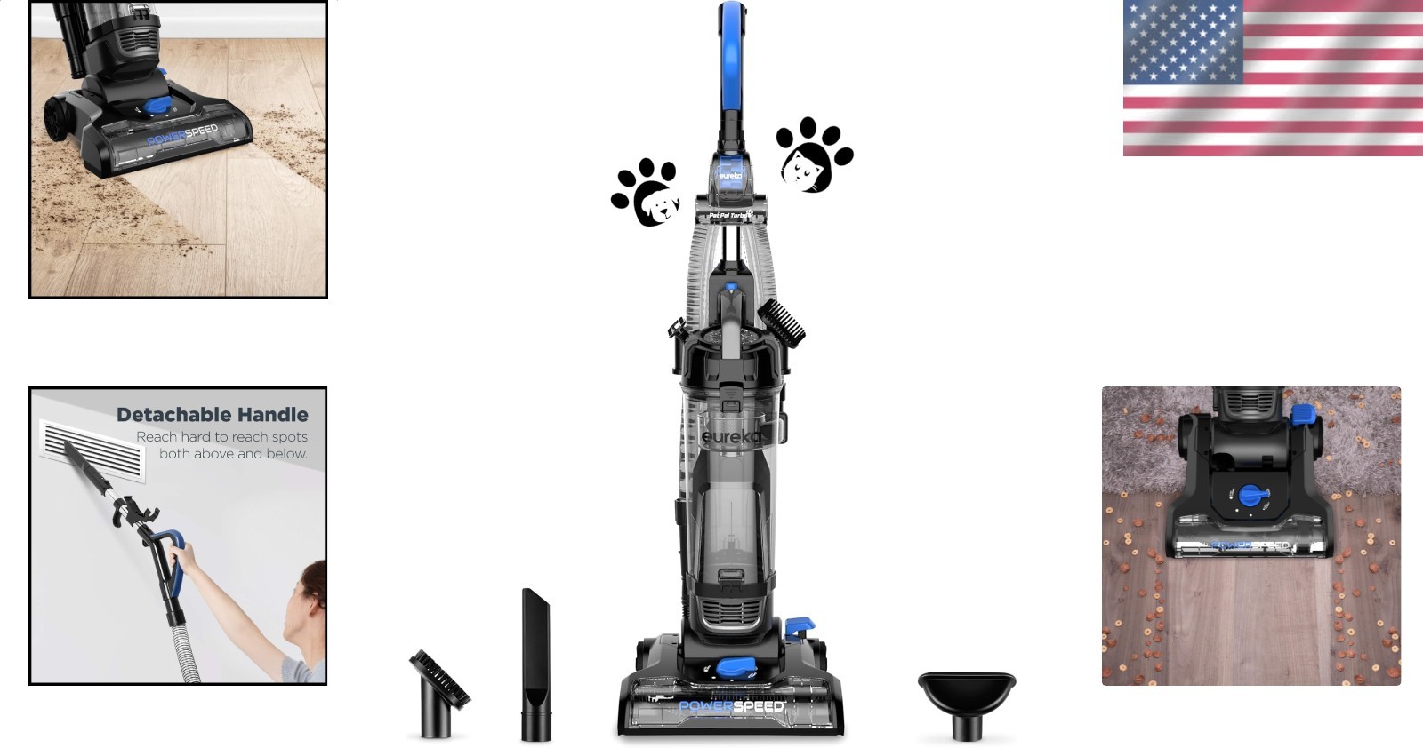 PowerSpeed Lightweight Upright Vacuum Cleaner, Bagless, Pet Tools, Blue, 960W