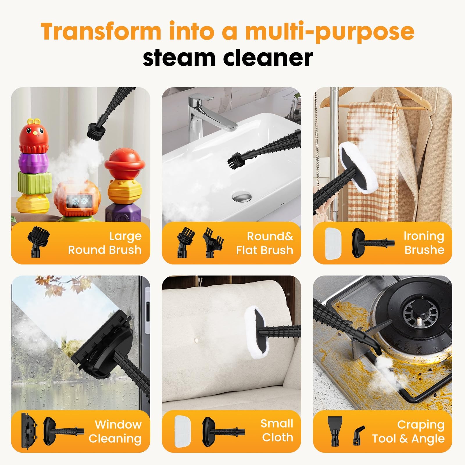 NEWBULIG 14-in-1 Steam Mop, Powerful Detachable Handheld Steam Cleaner for Fl…