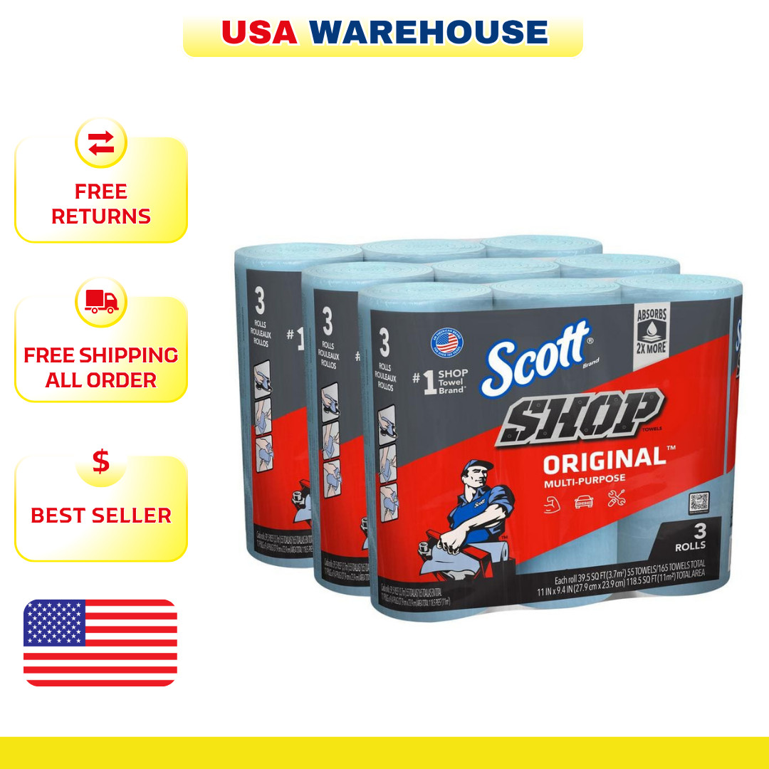Scott Blue Shop Towel Cleaning Wipes 3-Pack Bundle of 3 Roll