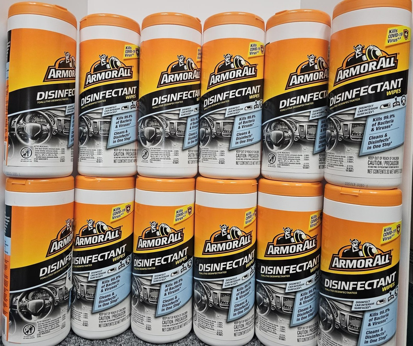 12 X ARMOR ALL Car Interior surface Disinfectant Wipes – 30 Count Canister/each