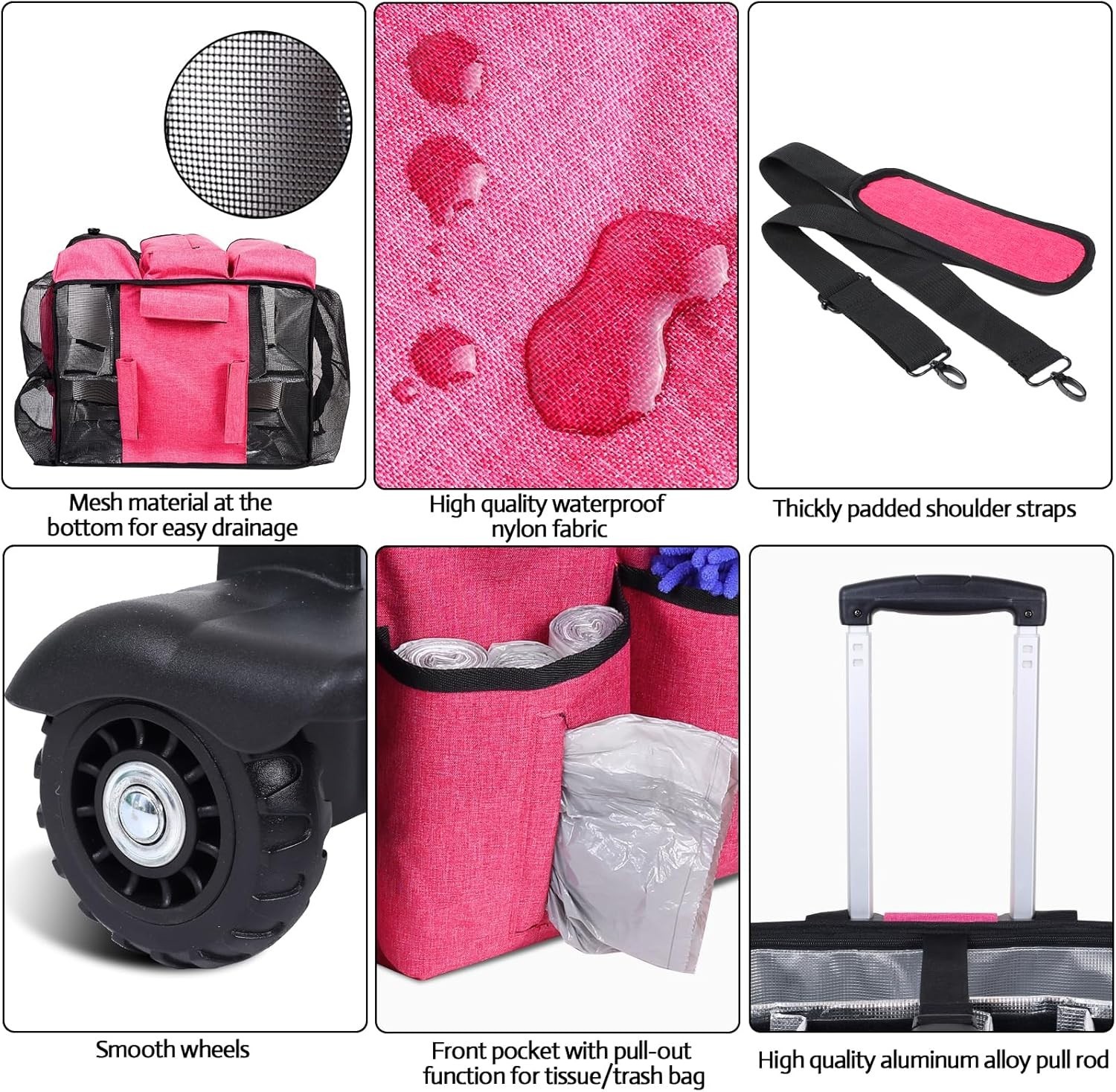 Waterproof Extra Large Cleaning Caddy with Multiple Pockets & Detachable Trolley