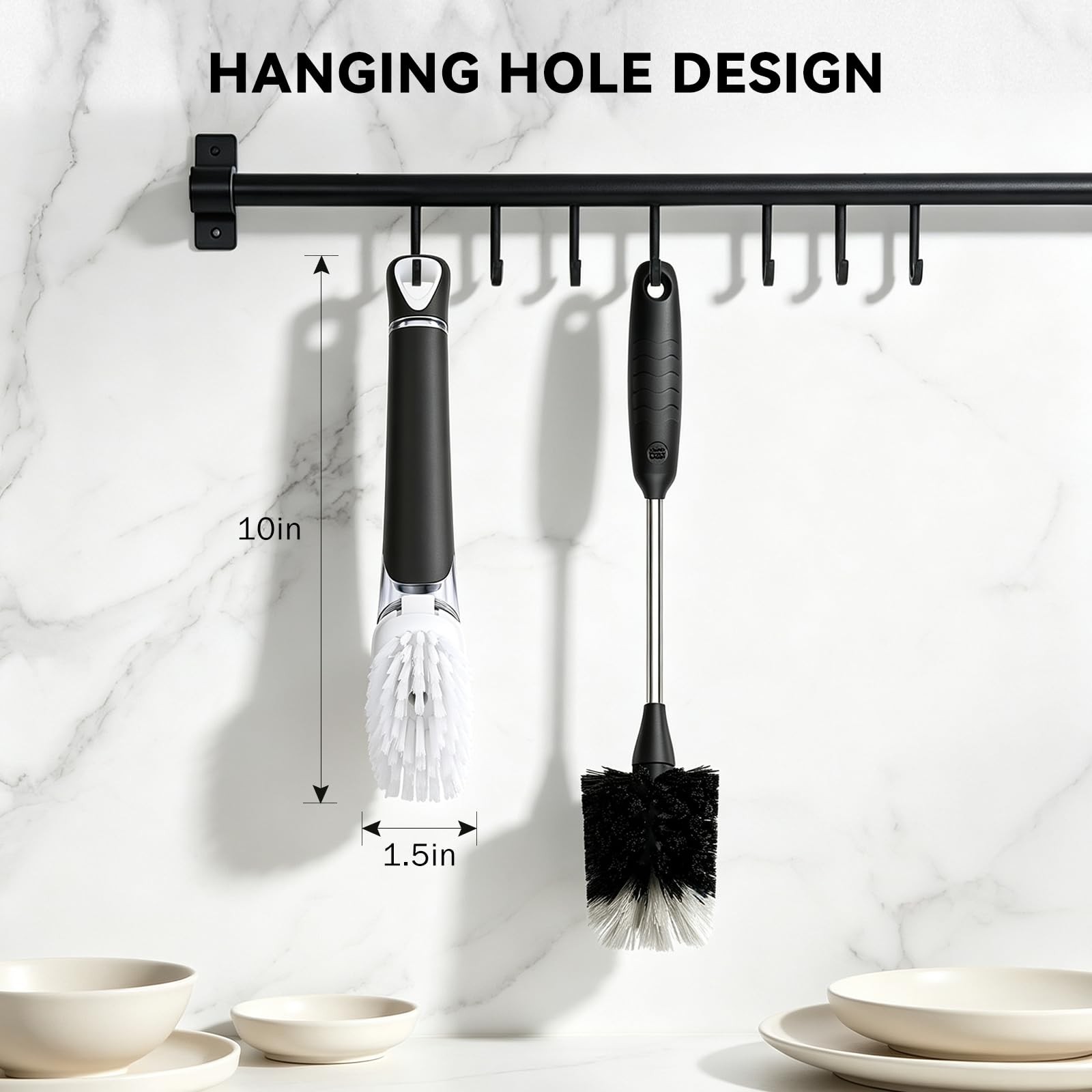 SetSail Dish Brush with Soap Dispenser, Stiff Bristles Scrubber Set Black