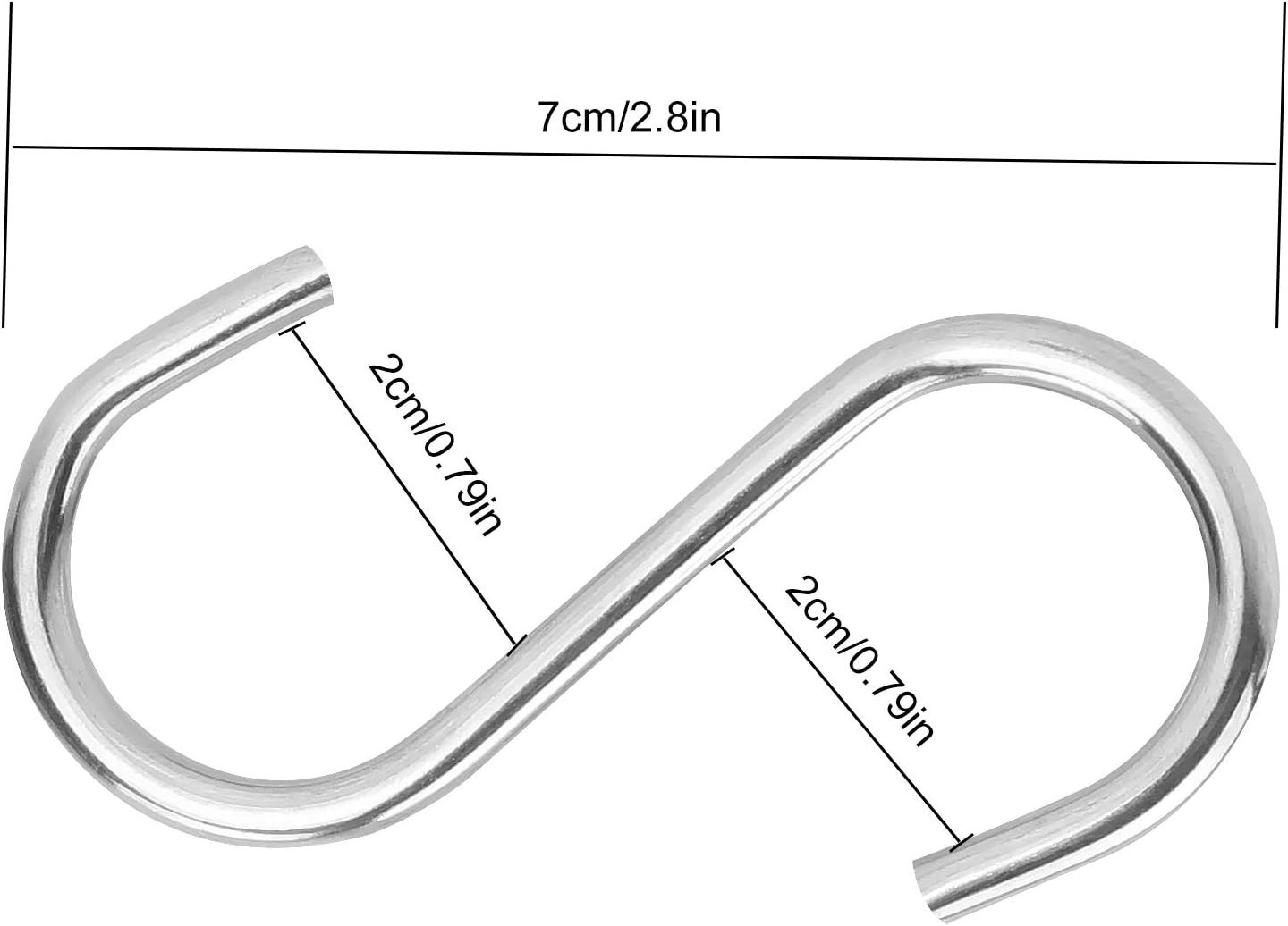 20 Pack 2.75 Inch S Hooks Stainless Steel S Shaped Heavy Duty 22lbs Kitchen