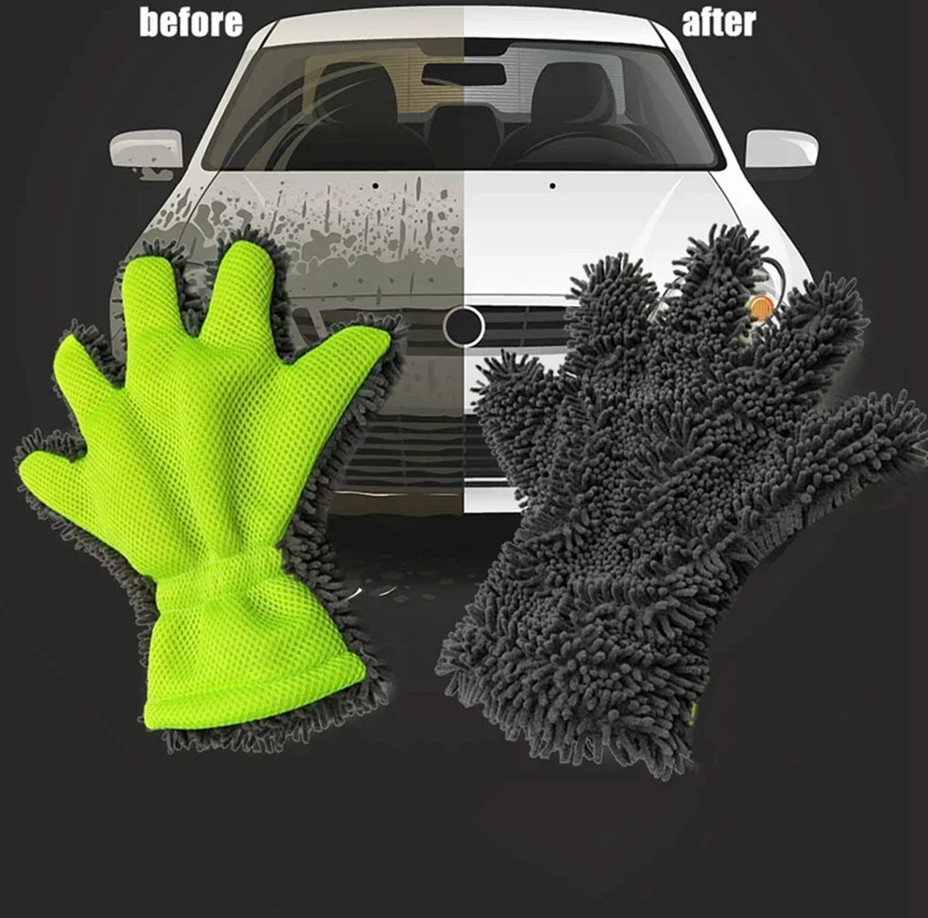 1 pc Soft Microfiber Car Wash Glove – Full-Finger Chenille Cleaning Mitt