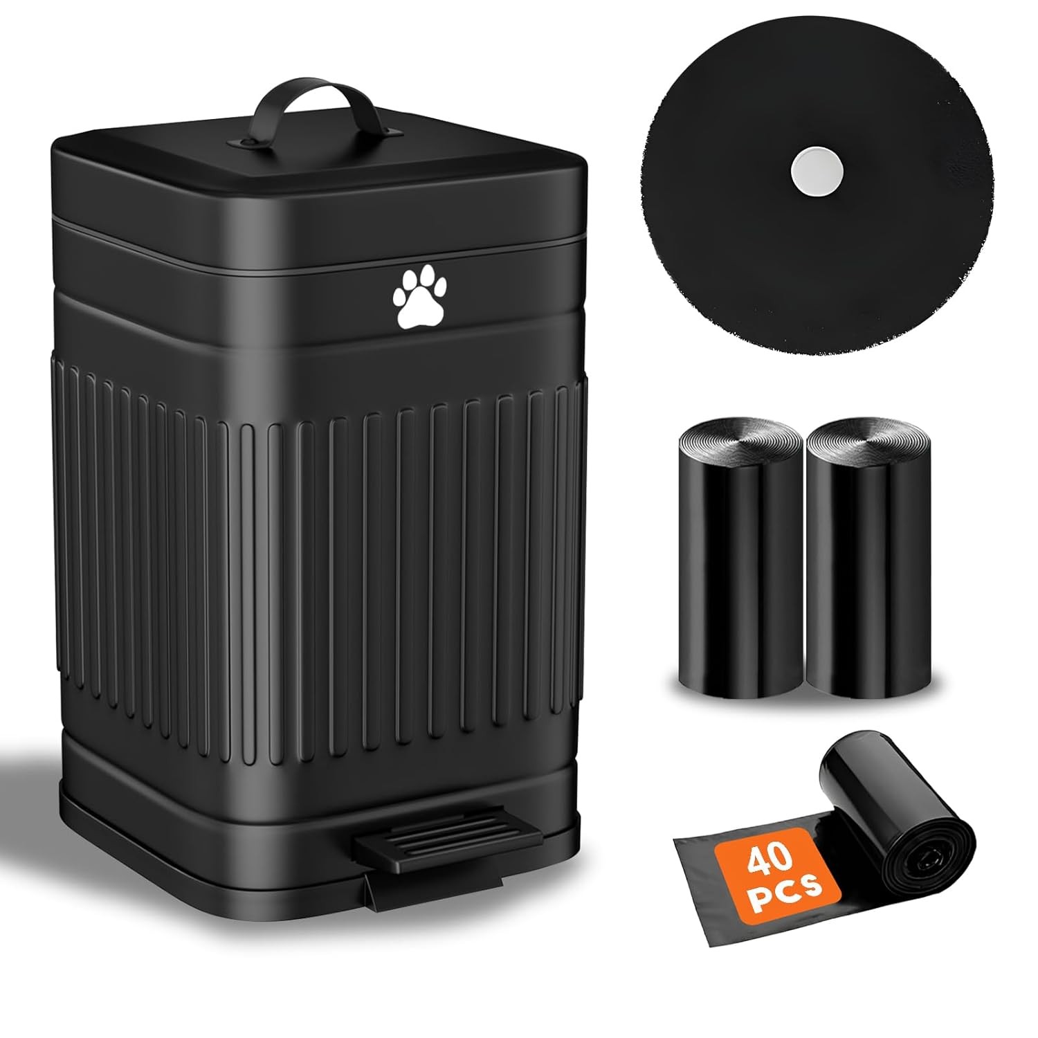 Dog Poop Trash Can Outside, 5L/1.3Gal Metal Dog Waste Trash Can with Lid, Foot