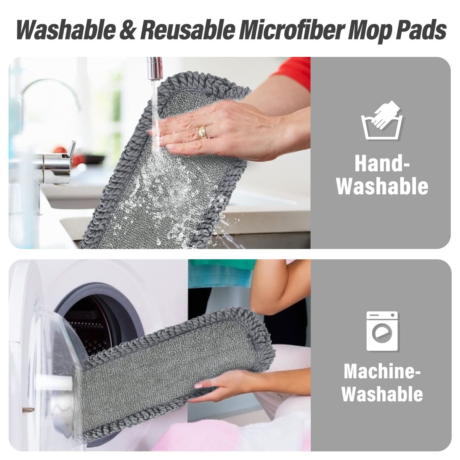 16.5 inch Mop Pads Refills, 3 Pack Microfiber 16 Inch, 16″grey Rolled*3