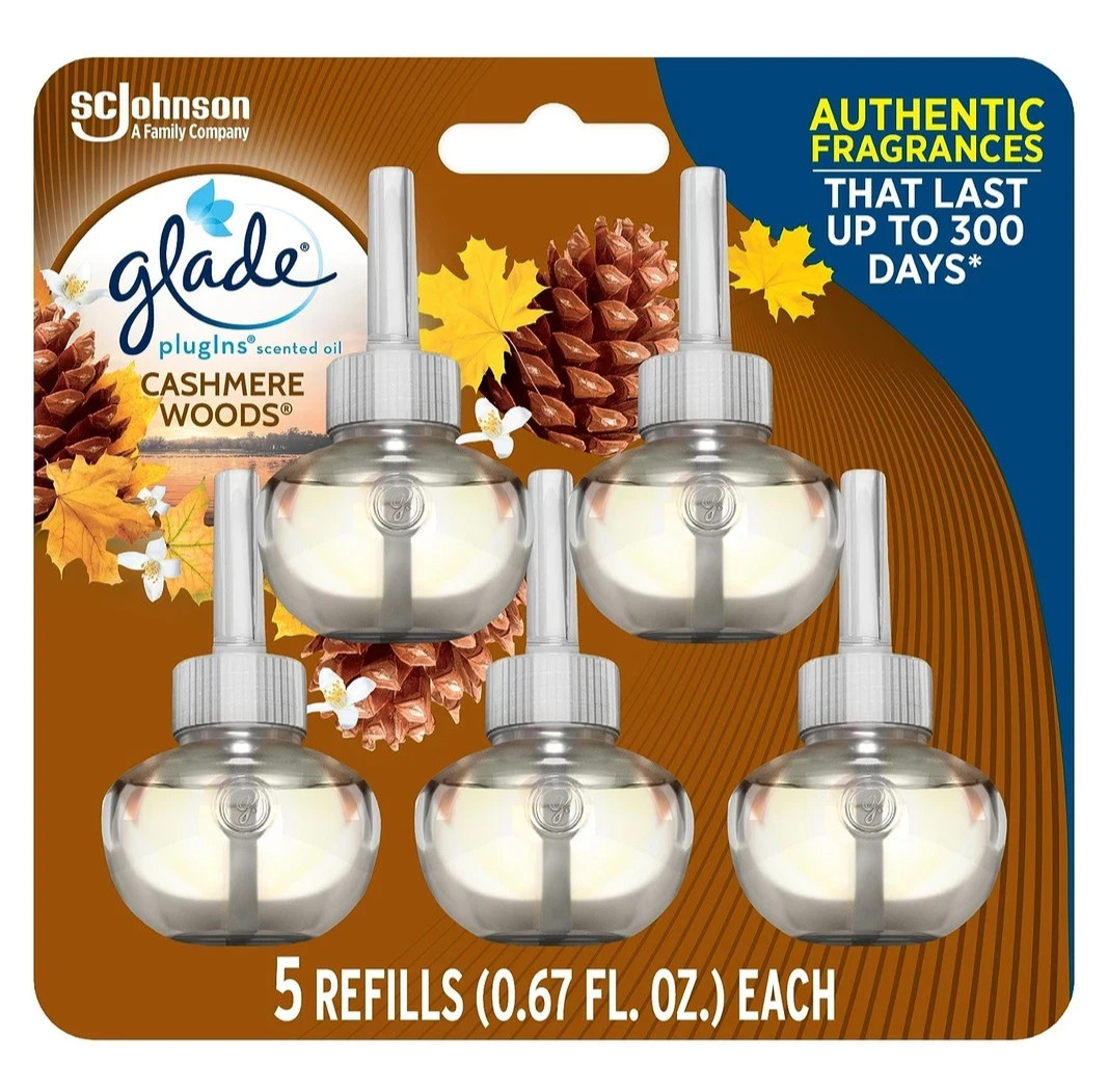 Glade Cashmere Woods PlugIns Air Freshener Refill Pack of 5 0.67 Fl Oz EACH